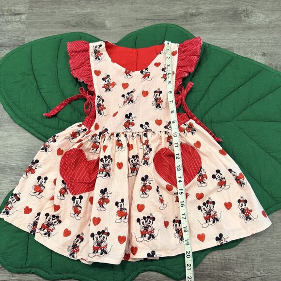 Handmade Minnie & Mickey Mouse Girls 3T 4T  Apron Dress Heart Pockets Valentine - Picture 5 of 5